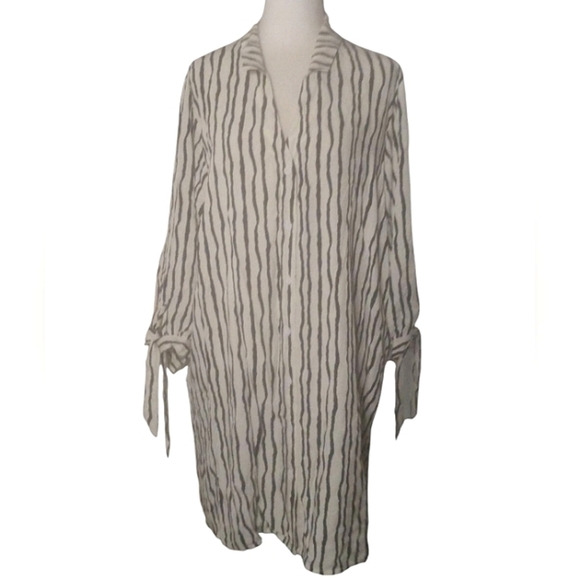 Cupshe Black Cream Vertical Stripe Button Front Shirt Dress Cover Up NWT Size XL - Picture 1 of 7